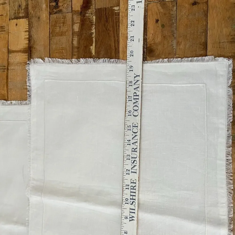 Restoration Hardware White Linen Placemat Set (4) Hemstitch Border Frayed Edges